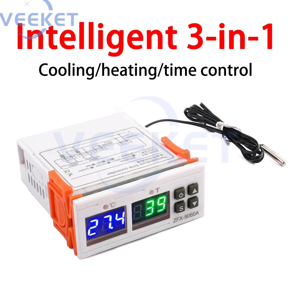 Intelligent Digital Display Temperature Controller ZFX-9060A Heating and Cooling Time Control Three-in-one AC110-220V/DC12V/24V