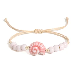 Handmade Pink Snail Shell Ceramic Bracelet Adjustable Boho Jewelry for Women & Men partner geschenke – S02-006