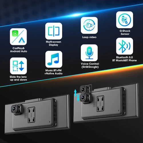 Imagen 2 del producto Develuck nuevo 11,26 pulgadas 4K DVR inalámbrico CarPlay y Android Auto cámara de salpicadero portátil pantalla de coche grabadora de vídeo 5G WIFI navegación