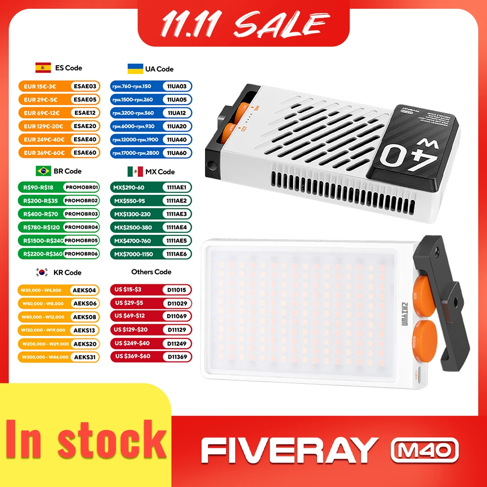 

ZHIYUN Official FIVERAY M40 40W Led Lights Handheld Pocket Light Photo Video Lamp Fill Light Photography Lighting