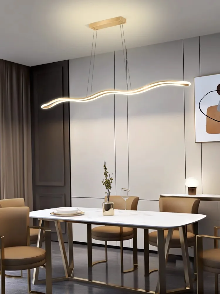 Plafonnier LED Suspendu au Design Moderne et Simple, Long Wave, Luminaire Décoratif de Plafond, Idéal pour une Salle à Manger, un Bar ou un Restaurant