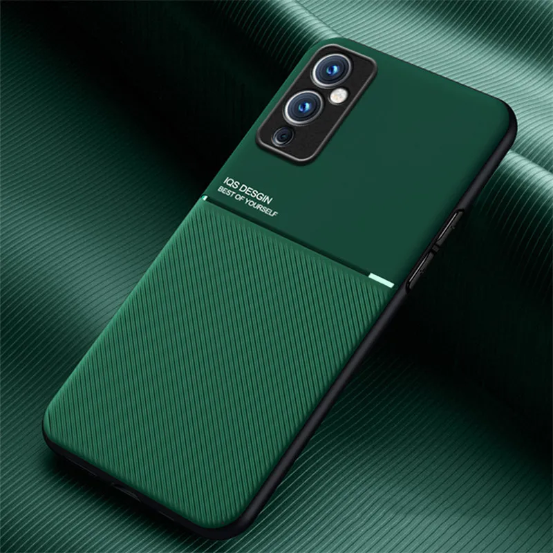 Leather Texture Car Magnetic Holder Phone Case For Oneplus 9 Pro Matte Silicone Shockproof  Bumper Cover for One plus 9 Coque