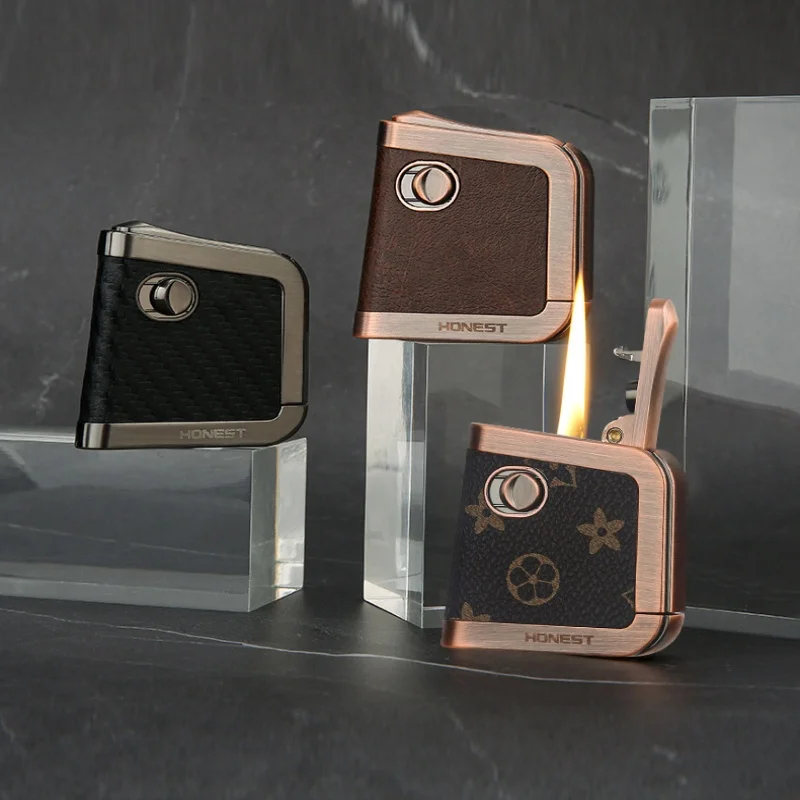 

HONEST New Metal Retro Windproof Lighter Leather Men's Ignition Gadgets Cigarette Accessories Cigarette Lighter Gift Wholesale