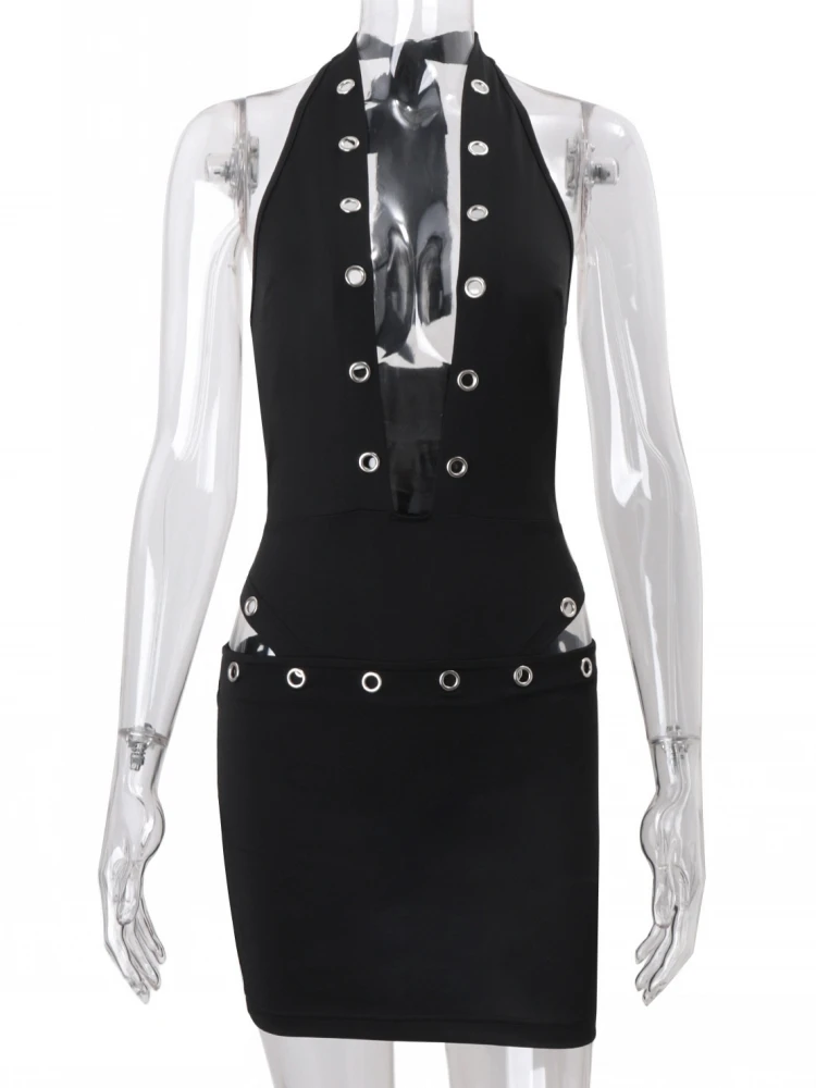 

Элегантный комплект из двух предметов, женские черные топы с лямкой на шее и мини-юбки, сексуальный клубный женский уличный костюм в тон