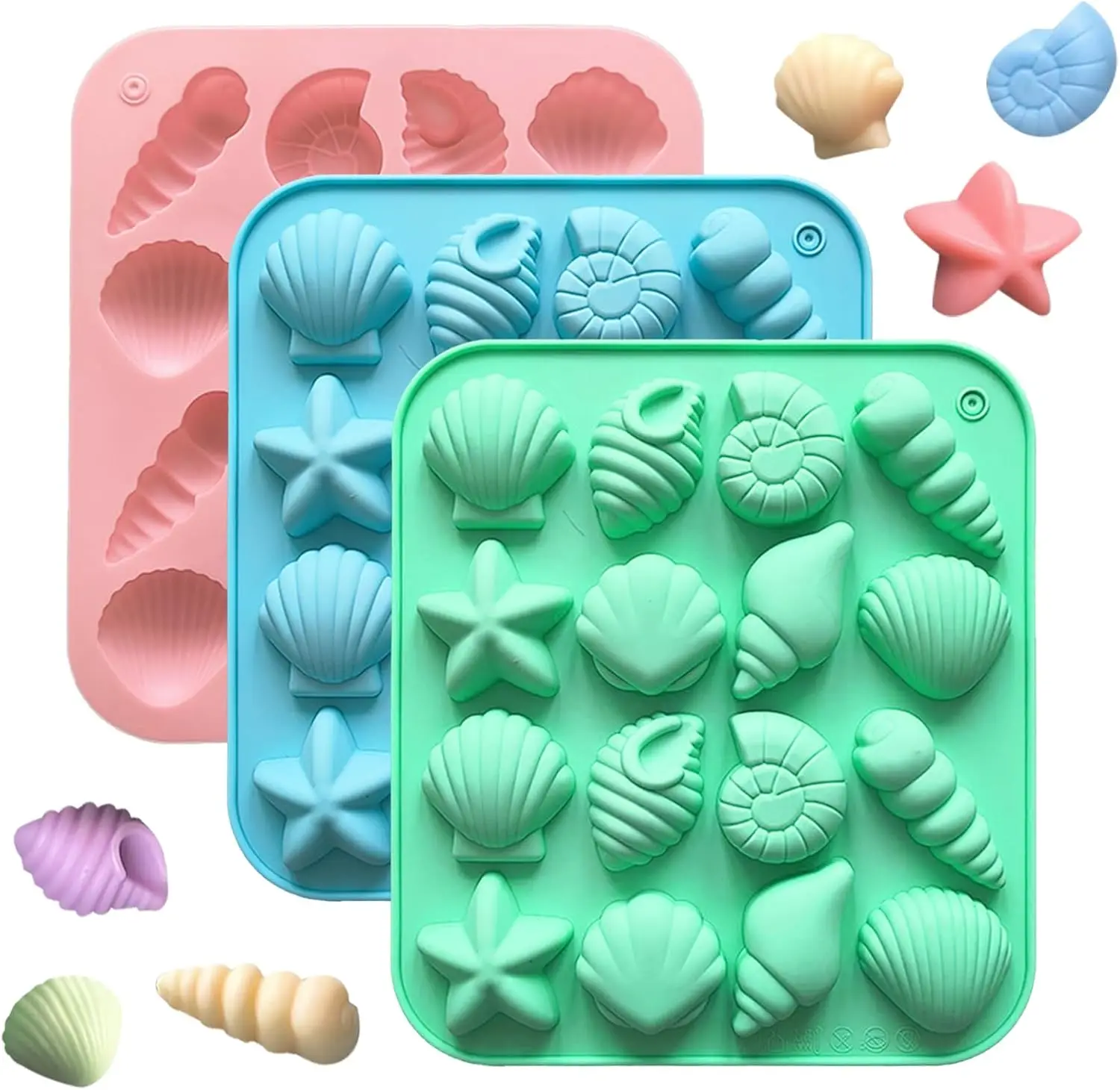 

3 Pcs Ocean Themed Silicone Molds Seashell Silica Gel Mold for Craft Baking, Chocolate Candy Resin and Soap Making Cake Tools