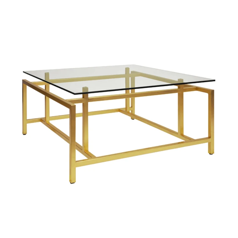 

Living room small apartment household complete table art tempered glass stainless steel square coffee table