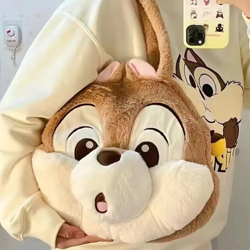 Disney Cartoon Chip and Dale Plush Bag Women's Large Capacity Handbag Kawaii Ladies Shoulder Bags Shopper Bag Bookbag Purse