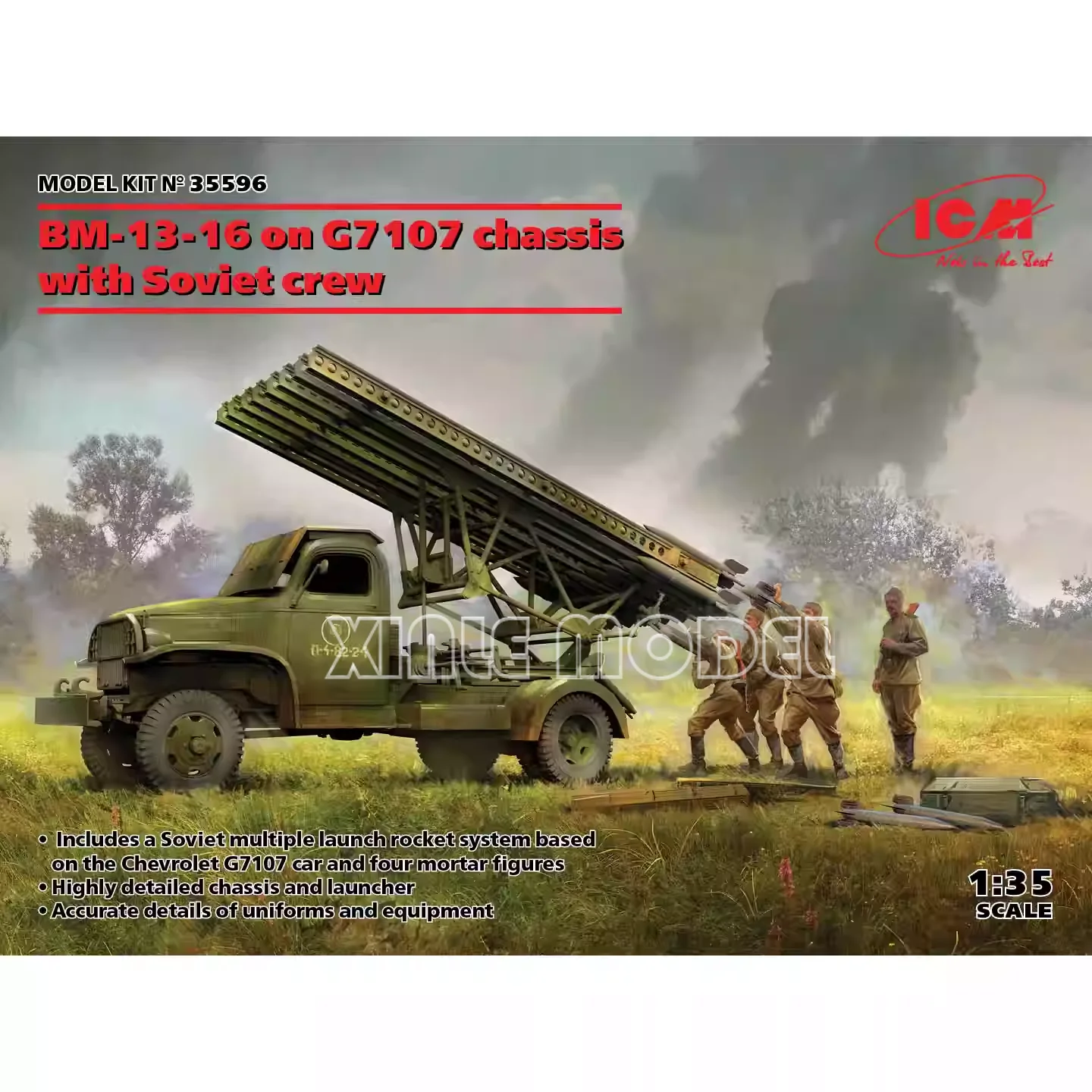 

ICM plastic assembly model kit 35596 BM-13-16 on G7107 chassis with Soviet crew 1/35