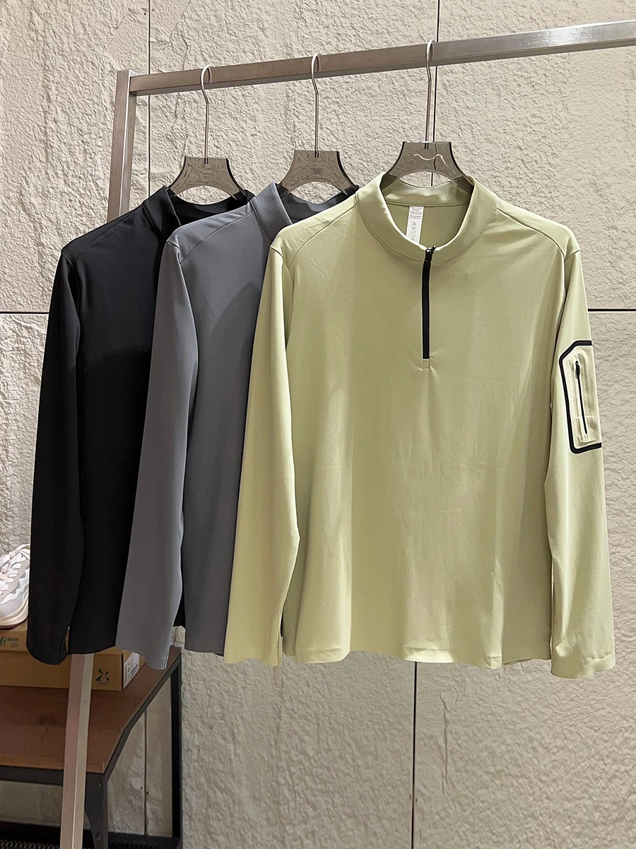 Running Gear Autumn - Herensportshirt met lange mouwen, halve rits,