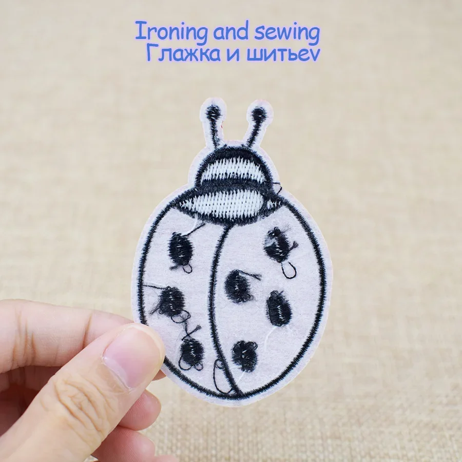 Patches for Clothes Iron on Applique Insect Stripes Sew Embroidery Patch for Jacket Cute Seven-Spot Ladybug Accessories 10 PCS