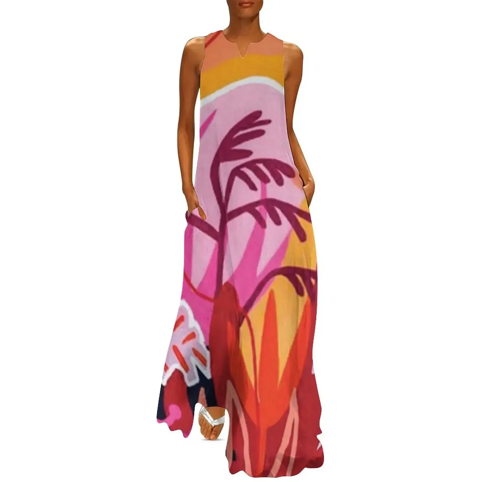 

Pink Orange Abstract Long Dress long dresses for women sexy dress Dress vintage