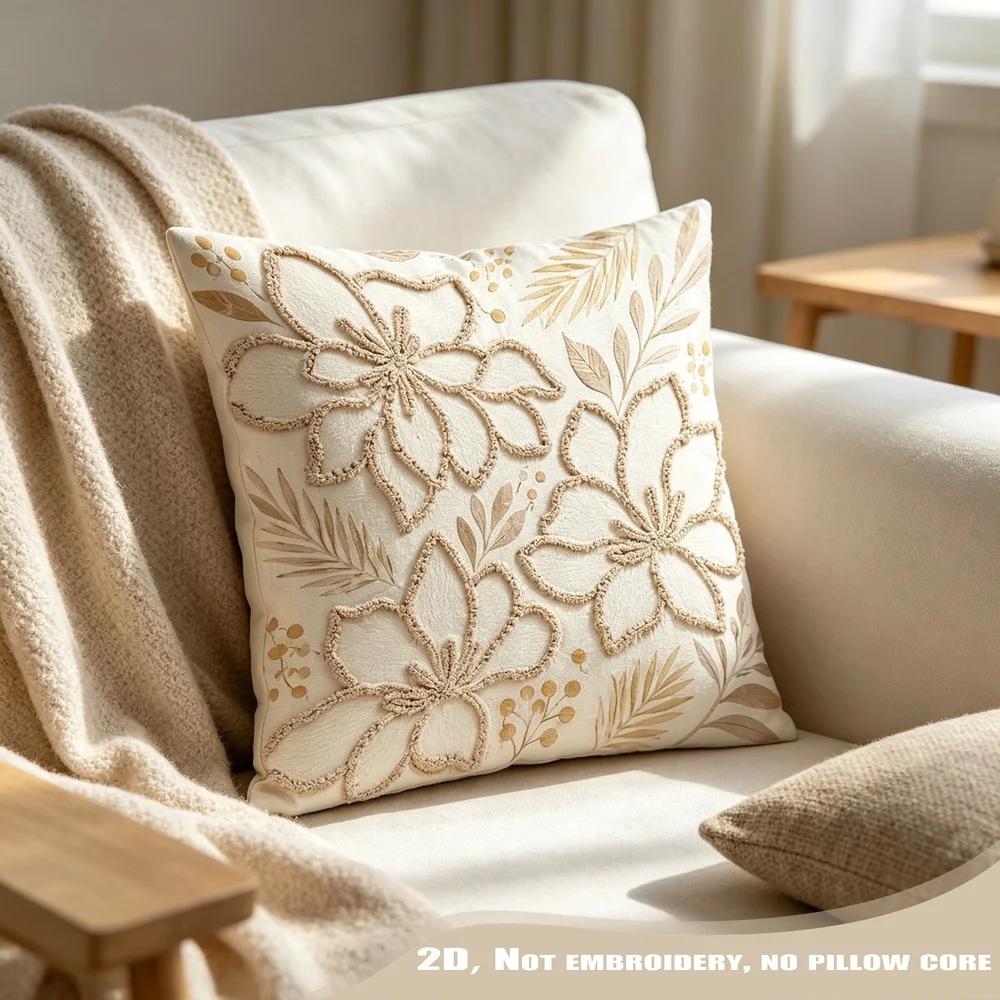 1PC Boho Floral Tufted Pillow CoverPolyester Cushion Case for Sofa Couch Living Room Bedroom Home Decor