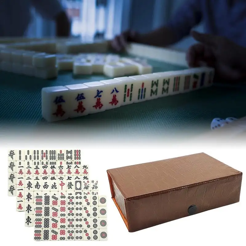 146 PCS/set Mini Little Mahjong Chinese Traditional Mahjong Board Game Family Toy Chinese Numbers Exquisitely Carved Home Games