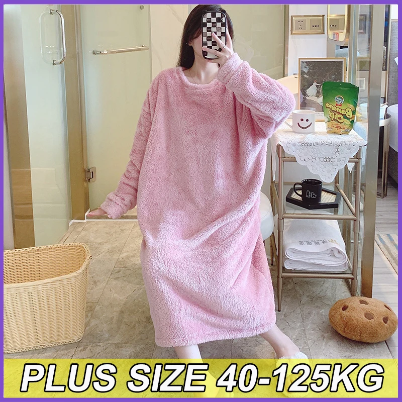 

Ladies Plus Size Nightgowns 3XL 4XL 5XL Sweet Long Sleeved Mid Length Sleepshirts in Autumn and Winter Oversized 125KG Homewear