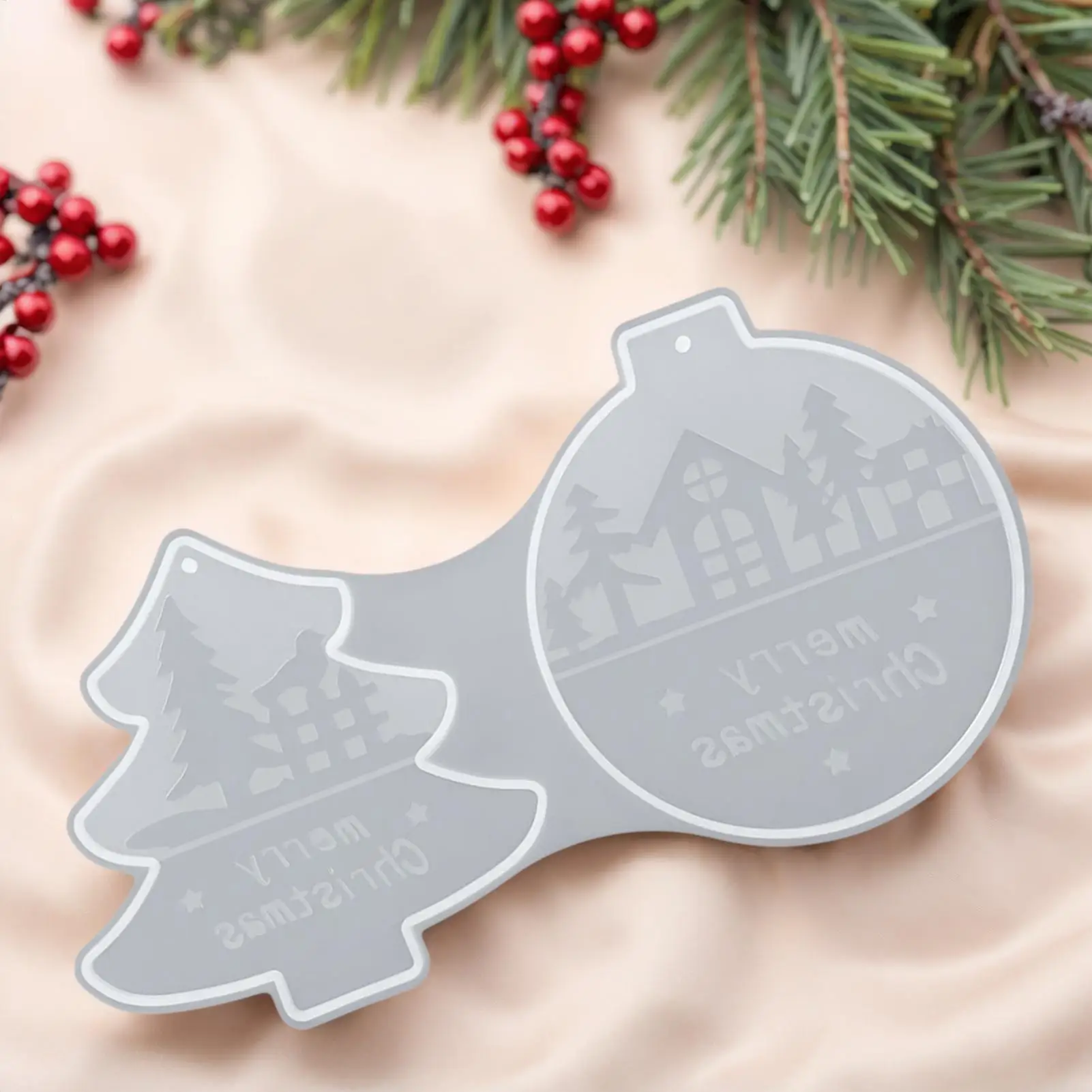 

Форма для рождественского орнамента, форма шарика для рождественской елки, плоская форма, 2 полости, многоразовая силиконовая форма, легкосъемная форма для украшения мыла