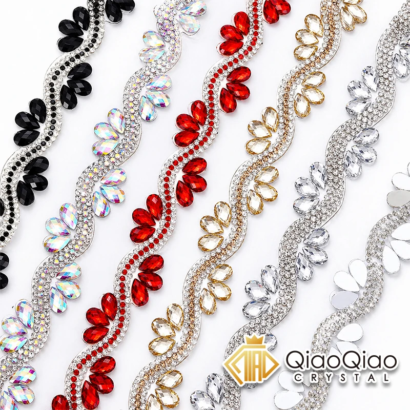 QIAO Neue Zweifarbige Kristallglas-Strassborte mit Wellenförmigem Tropfen-Design aus Harzband für Kleidung, Kleider und Heimdekoration – Detail 1