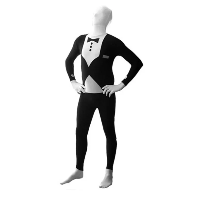 Halloween Lạ Mắt Trắng Đen Màu Sắc Quý Ông Thanh Mảnh Áo Thun Body Zentai JumpSuit