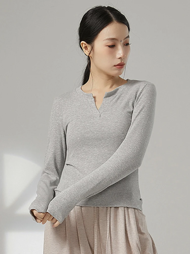 女性用ヨガtシャツ-vネック-高弾性-通気性-スリムフィット-モダンダンストップ-カジュアル-ベーシック-ニットtシャツ-デイリーワークアウト-バレエコスチューム