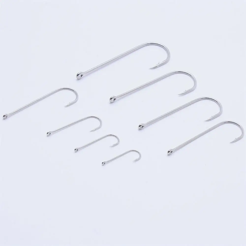 50 pieces/box Aberdeen extended straight handle fish hooks, carbon stainless steel fish hooks for freshwater and saltwater use