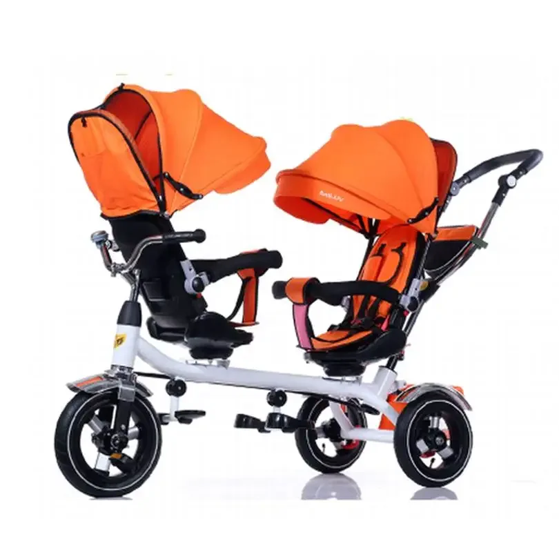 outlet child stroller good quality Twins baby tricycle bike double seat tricycle trolley baby bike for 6 month to 6 year