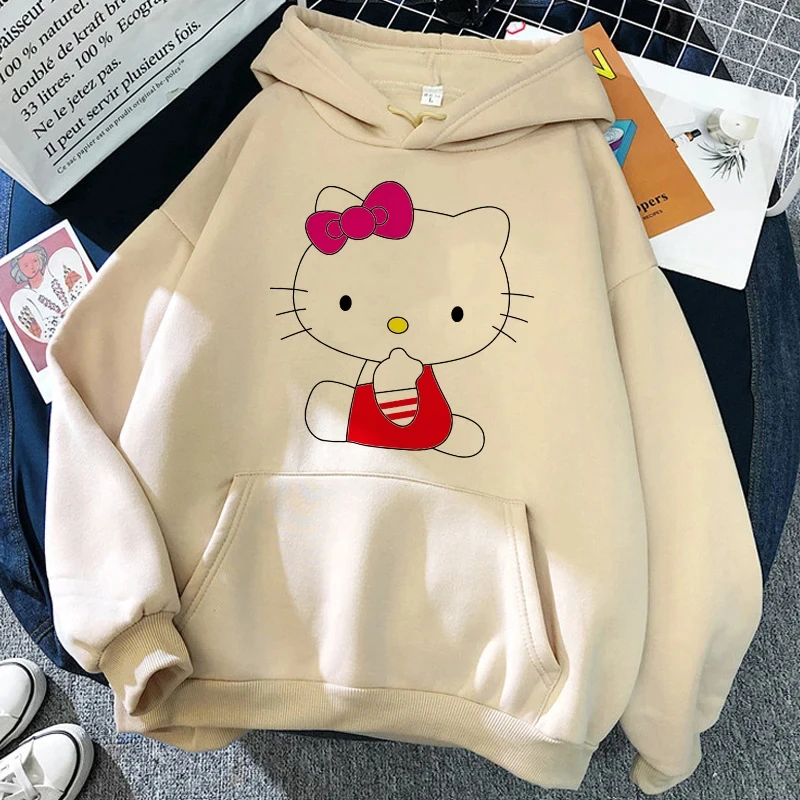 2024 Women's Aesthetic Sweatshirt Y2k Grunge Clothing Japanese Cartoon Classic Hello Kitty Hoodie Autumn and Winter Retro Tops