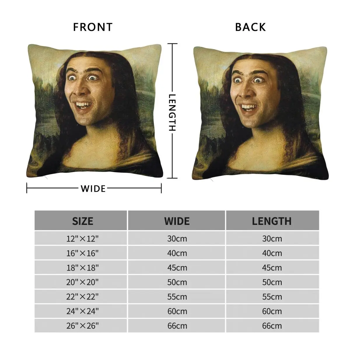 Nicolas Cage Mona Lisa Square Pillowcase Polyester Linen Velvet Pattern Zip Decorative Home Cushion Cover