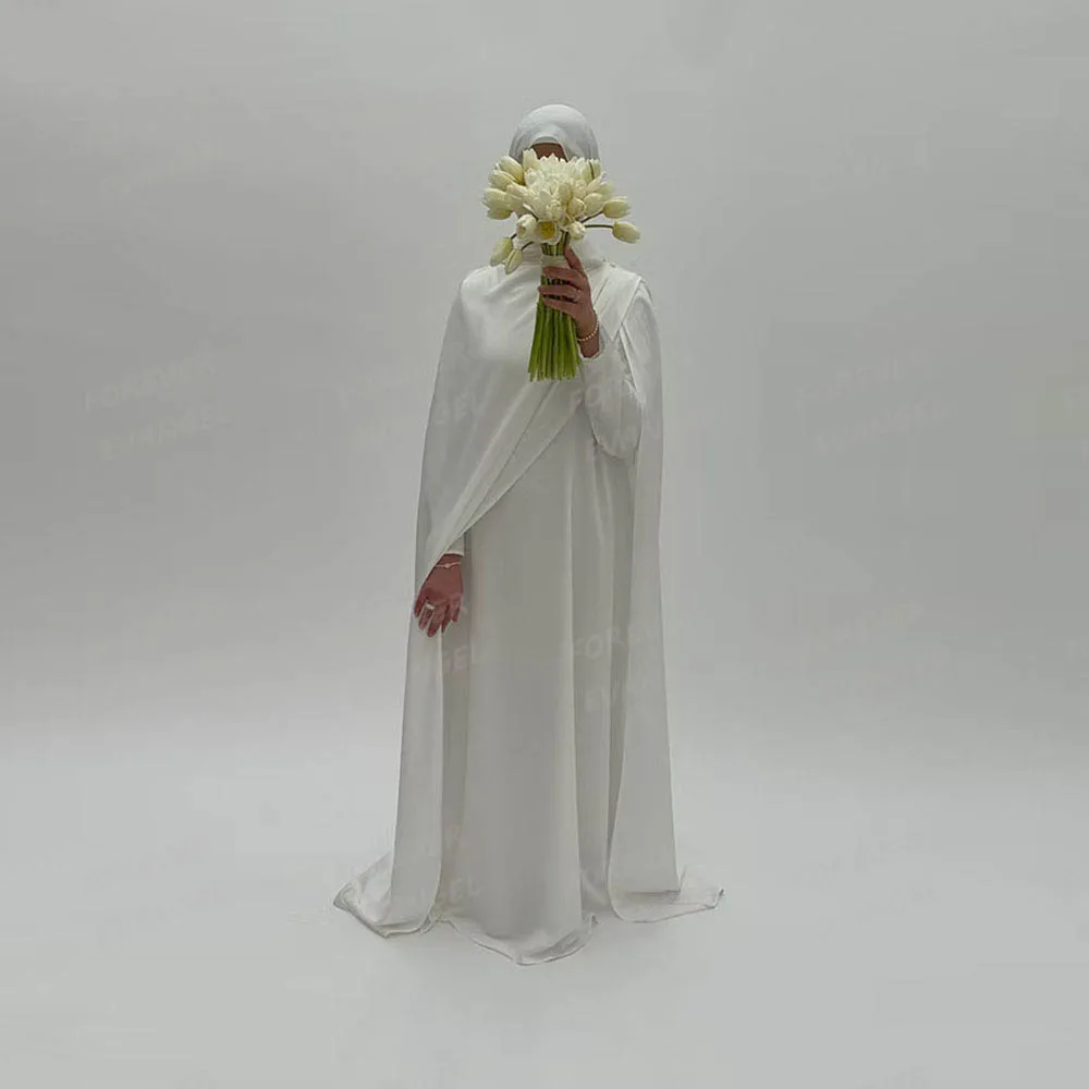 Simple Elegant Wedding Dresses A Line Woman's Formal Shawl Long Sleeve Bride Gowns Customized Vestidos De Novia Muslim Party