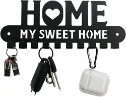 Black Metal Key Holder Hooks Wall hanging Wall-mounted Coat rack Sweet Home Wall Hanger Iron Art Decor for Front Door Kitchen