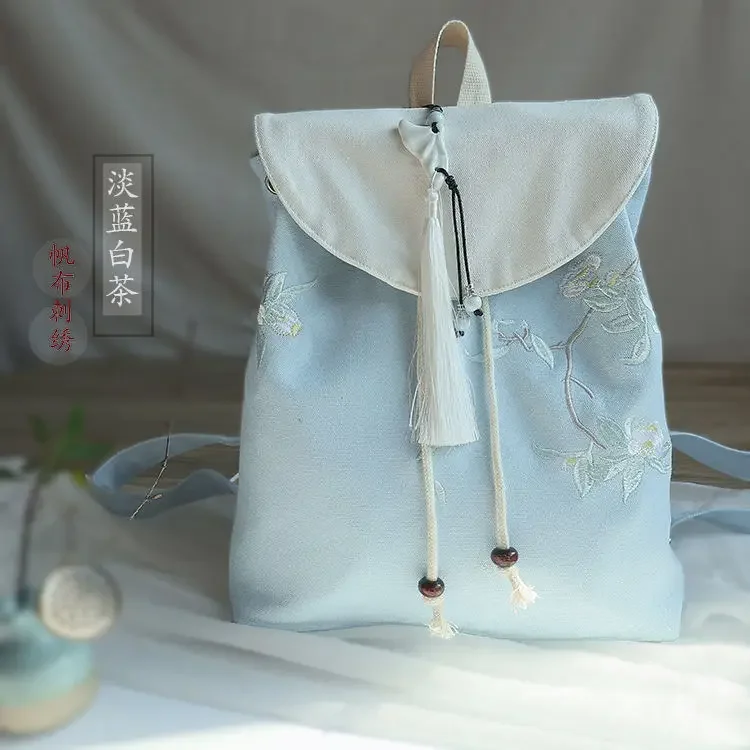 Crianças sacos de escola flor bordado estilo chinês saco lona mochila escolar feminina adolecente mochilas para estudantes