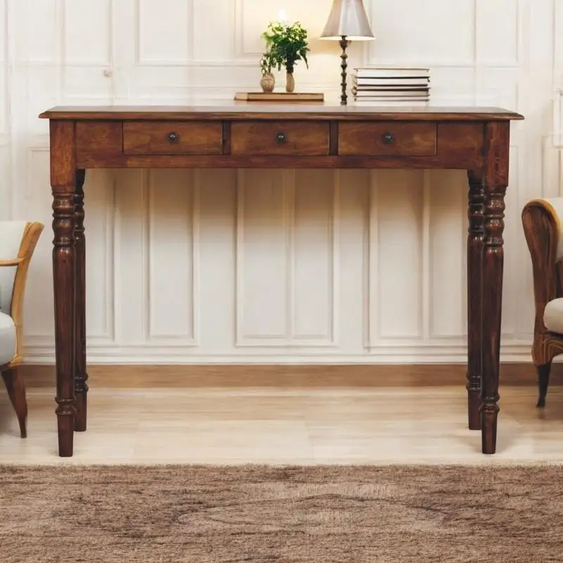 Chestnut 3-Drawer Console Table with Turned Legs