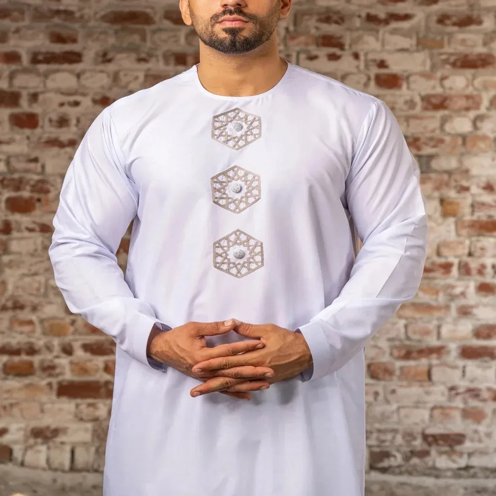 2025 Muslim Fashion Abayas for Men Solid Color Embroidery Long Robe Men Jubba Thobe Saudi Arab Musulman Shirts Islamic Clothing