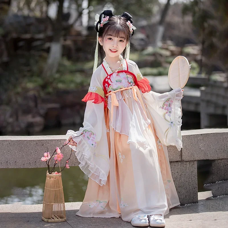 

Chinese Traditional Girls Embroider Hanfu Princess Dresses Set Kids Party Cosplay Clothing Folk Dance Dress Fairy Costume