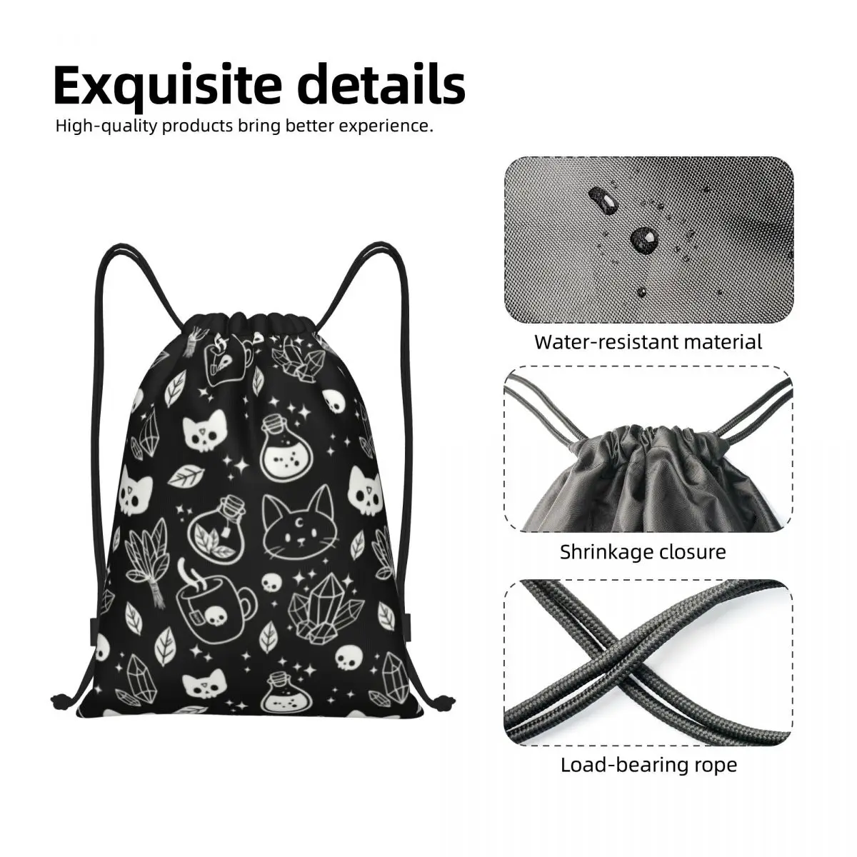 Hexe Kordel zug Tasche Frauen Männer tragbare Turnhalle Sport Sackpack Halloween Katze Schädel Training Lagerung Rucksäcke