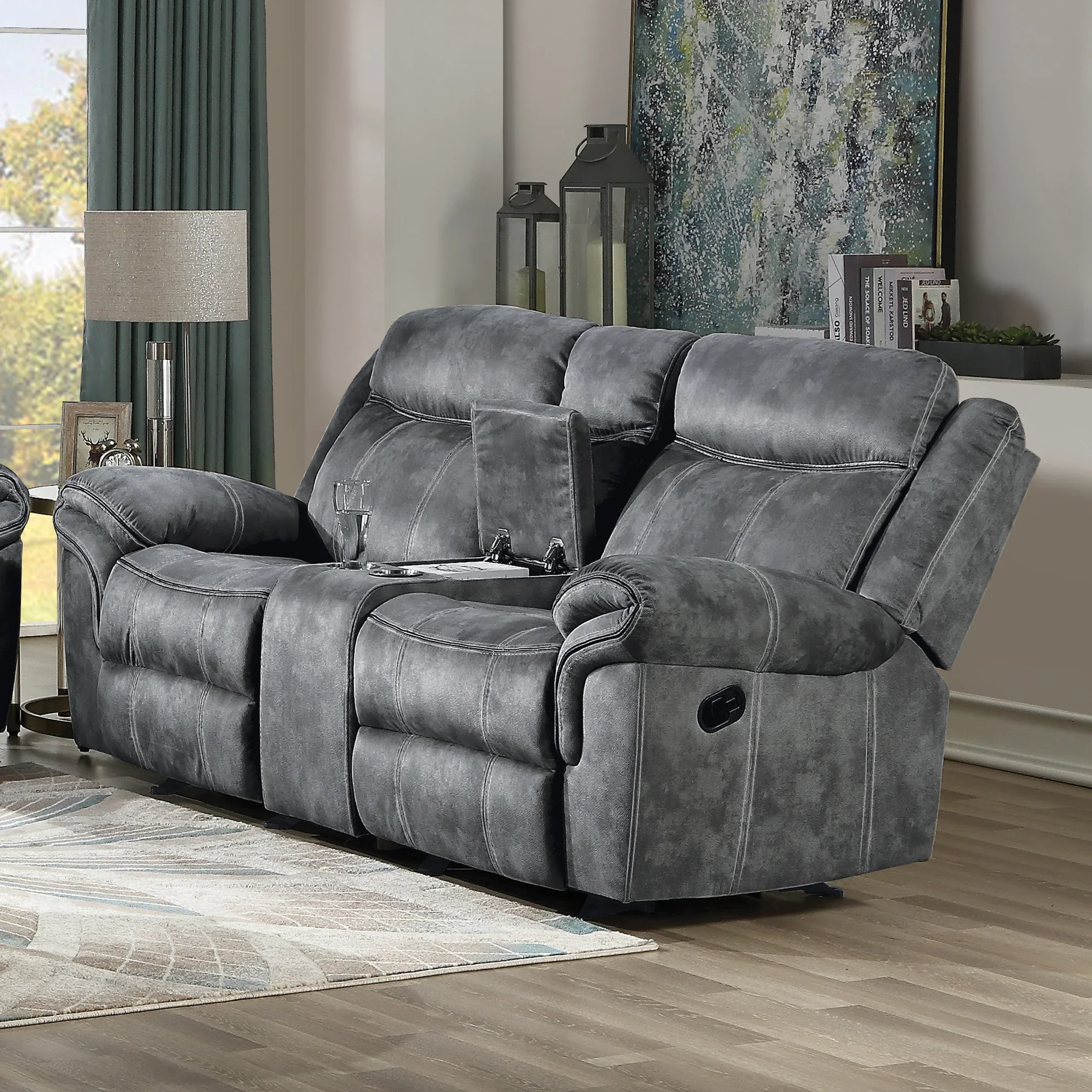 ACME Zubaida Loveseat w/Console (Glider & Motion), 2-Tone Gray Velvet