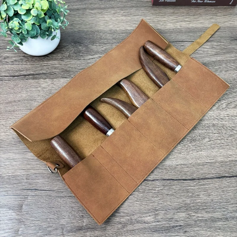 Handmade Leather Folding Tools Roll Up Bag 5 Slots Hardware Storage Retro Tool Organize Bag Portable Workshop Tool Kit Packaging
