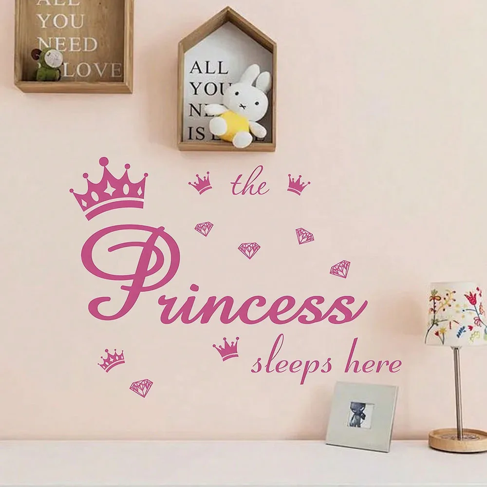 Kronen-Diamant-Wandaufkleber Prinzessin Schlafet Hier Wandsticker Abnehmbare DIY Wandbilder Vinyl-Aufkleber für Mädchenzimmer Wohnzimmer – Detail 3
