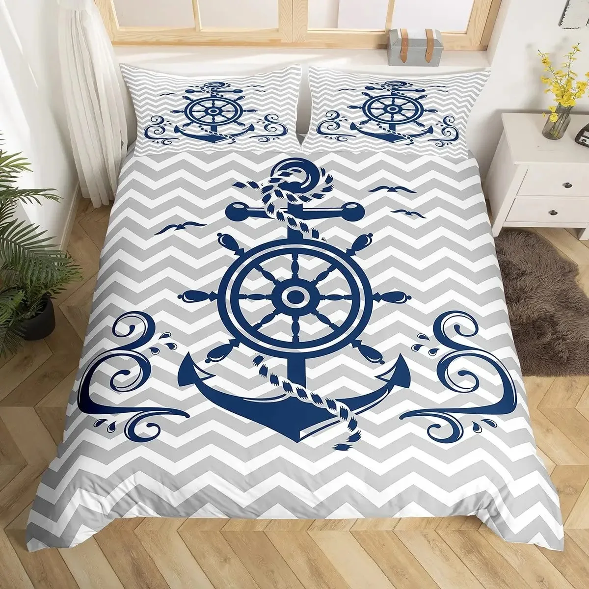 housse-de-couette-vintage-ancre-taille-twin-king-ensemble-de-literie-theme-nautique-housse-de-lit-voilier-tortue-de-mer-housse-de-couette-boussole-Etoile-de-mer
