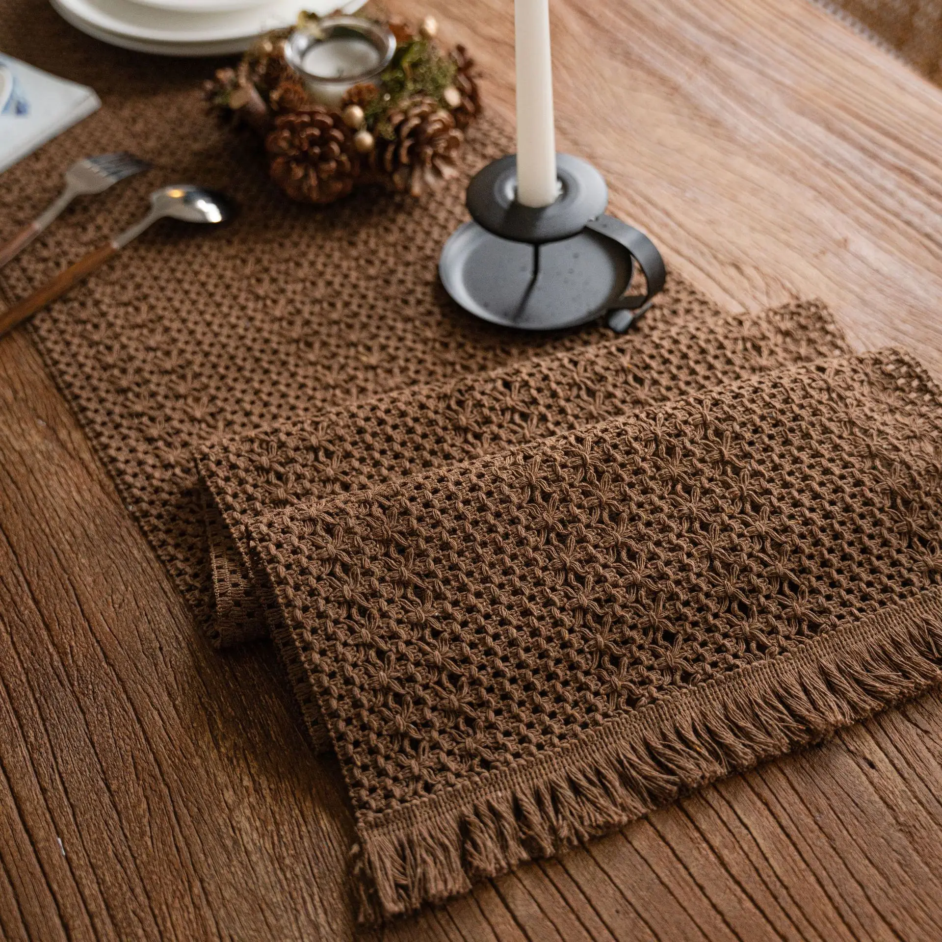 Table flag khaki solid color woven natural material American festival