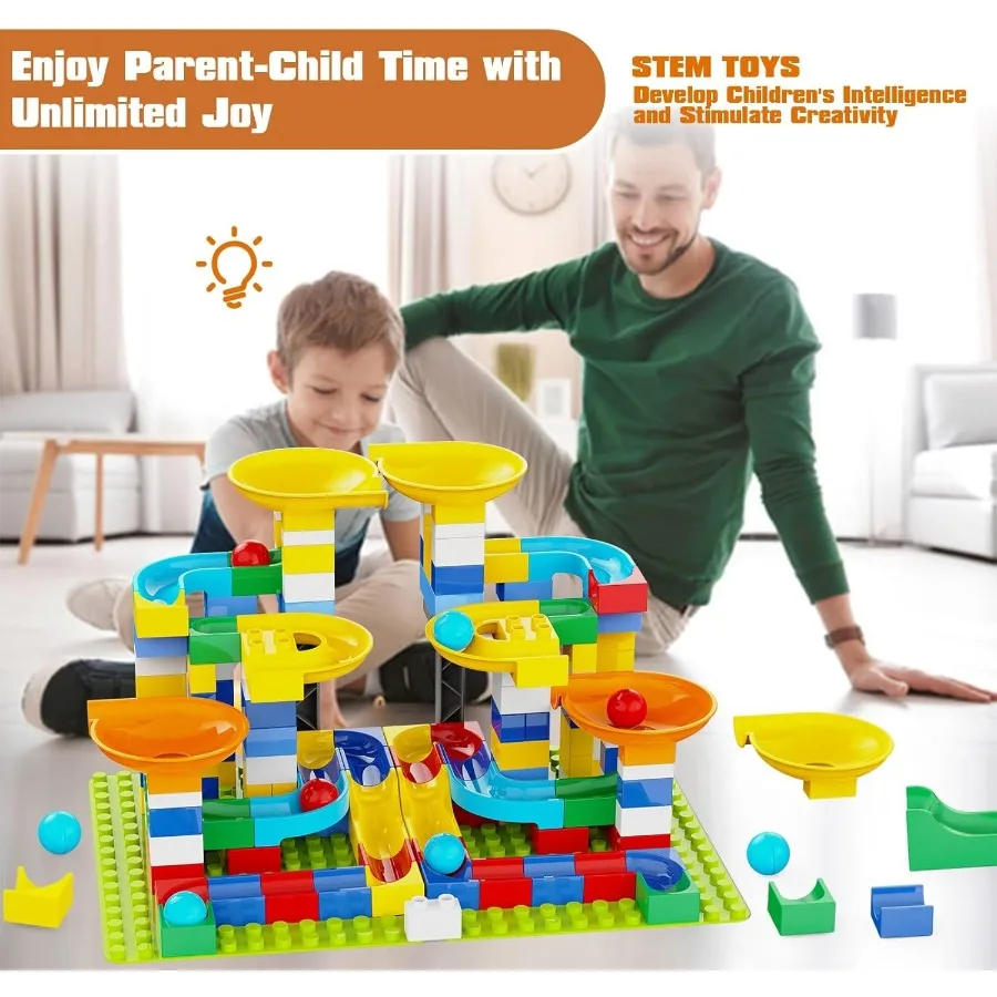 3in1 Marble Runs for 4-8 Building Blocks 246Pcs Classic Big Blocks Toys Set Compatible with DUPLO Lego Sets Marble Maze Race Tr