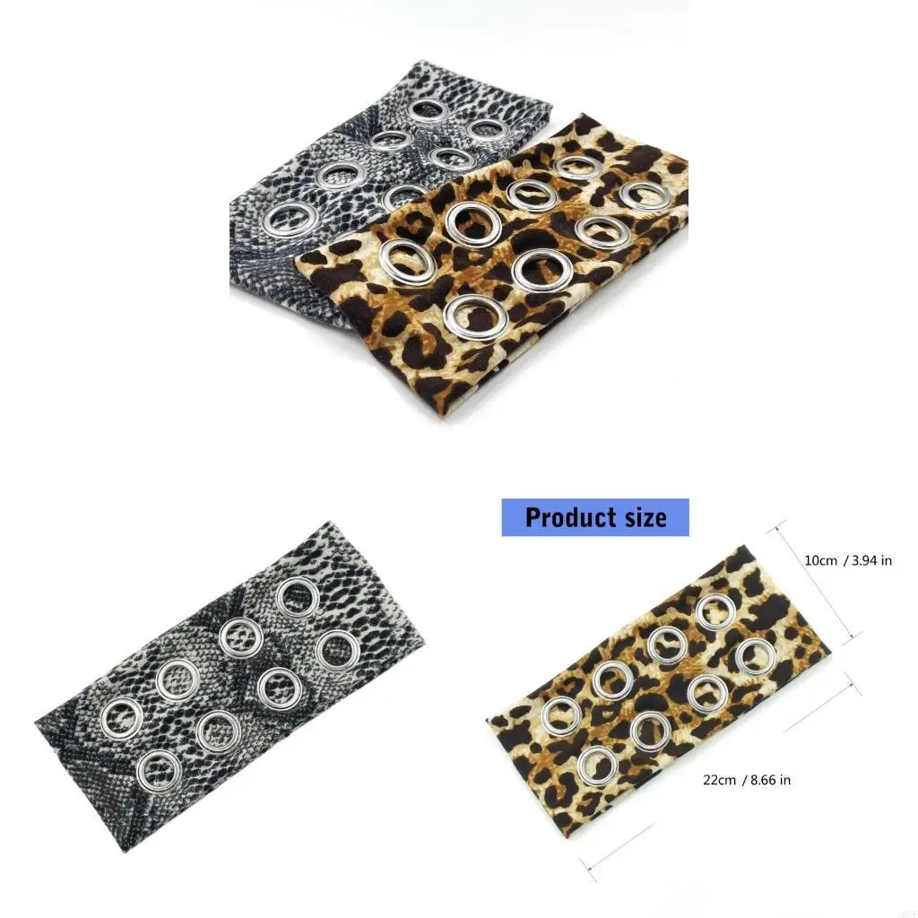 

Stylish Animal Print Headbands with Hollow Studs Decoration Adjustable Head Wrap for Women Seeking Unique Accessory