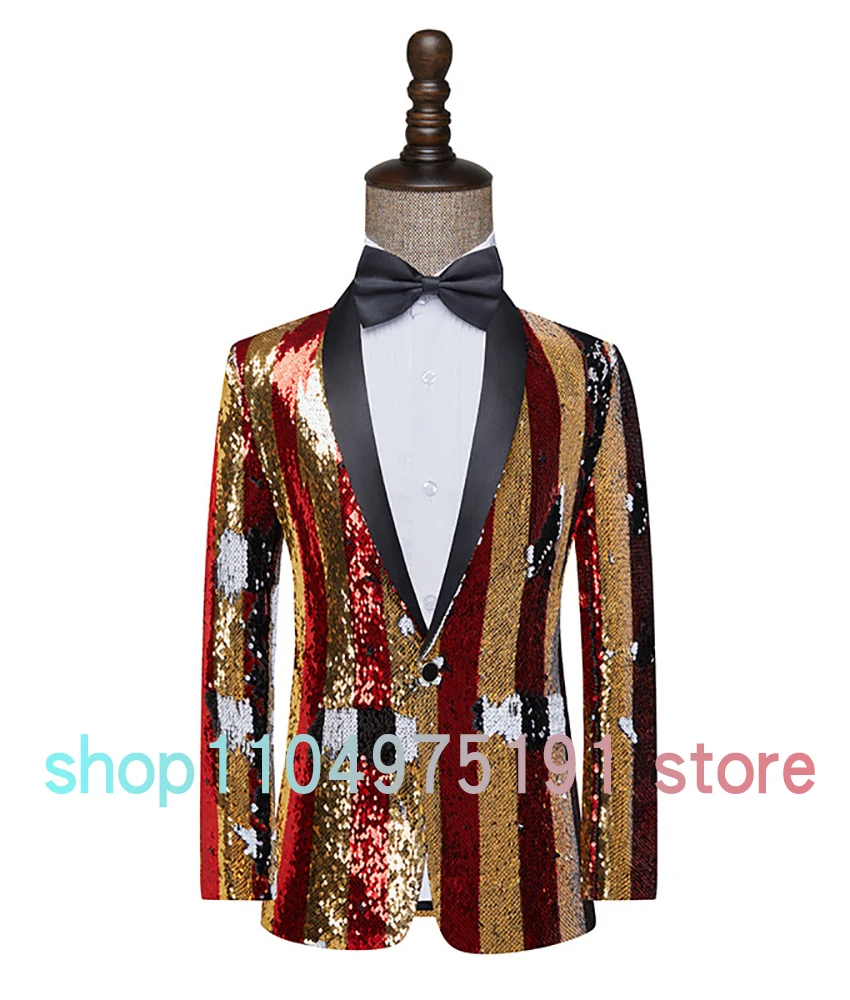 New fashion Vertical stripe sequin suit jacket;Temperament Men's Stage Costume Special Occasion Gowns Homecoming Gowns