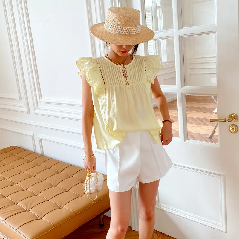 

Summer Elegant Small Top Ruffle Sleeve French Design Shirt Women's Western Style Women's New Women's Clothing