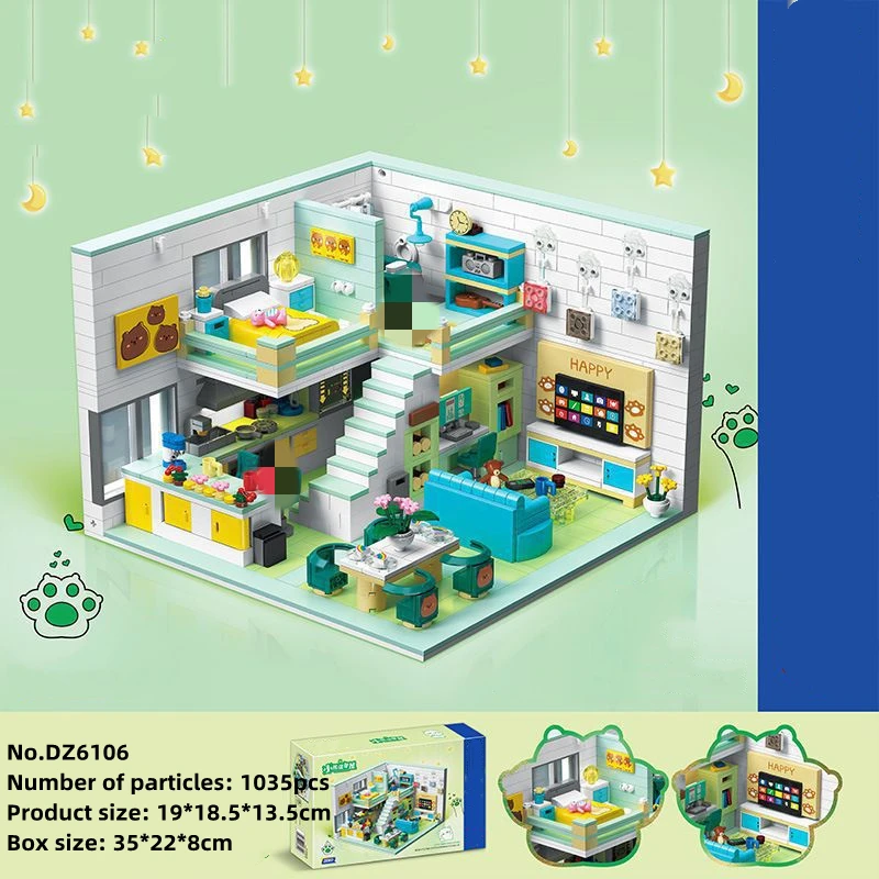 Duplex apartment building blocks simulation house  model pet series ornaments kawaii children\'s toys desktop