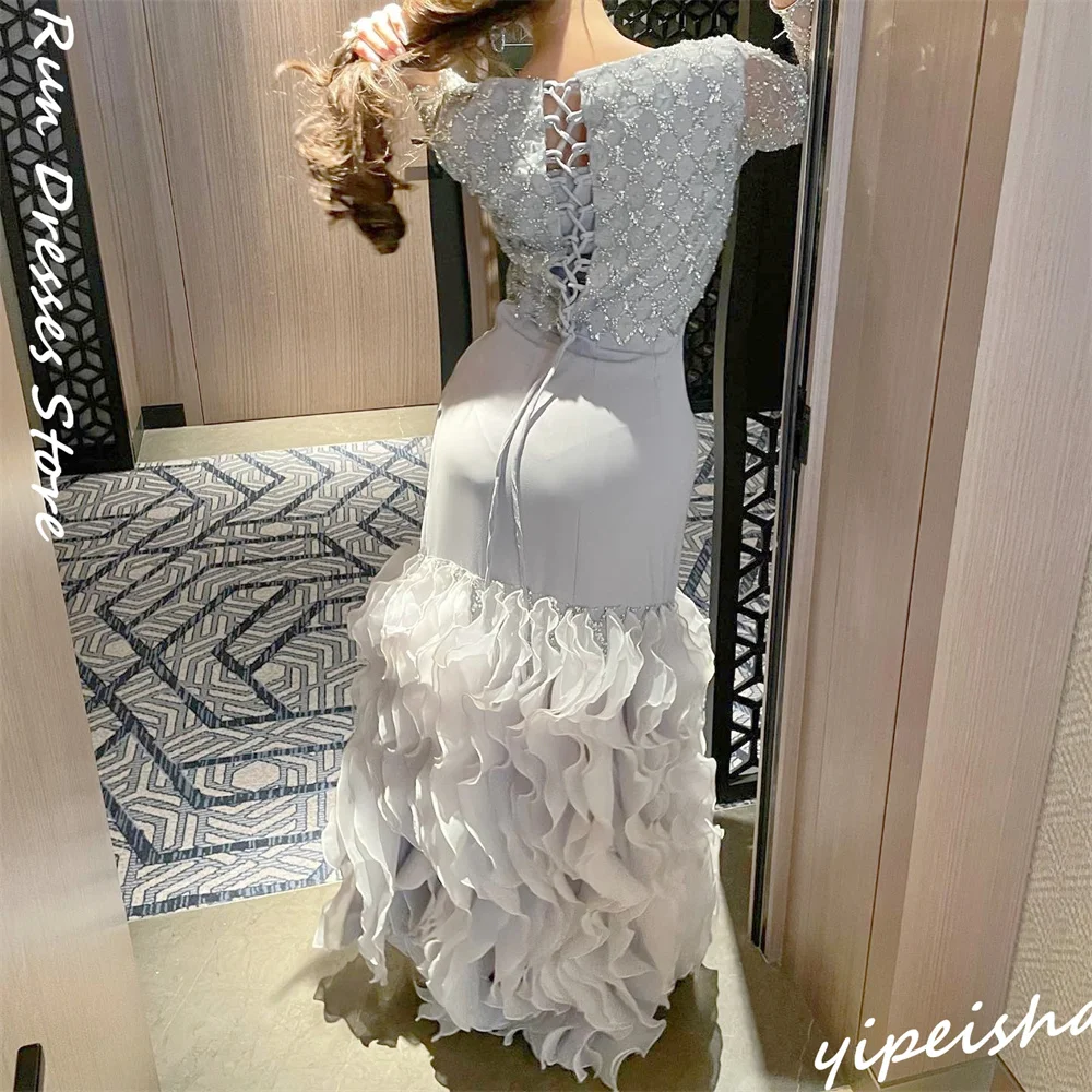 Błyszczące portreit syreny Sweep/pędzel suknie wieczorowe Rhinestone Organza formalna okazja suknia فساتين quinceanera فستان سهرة فست