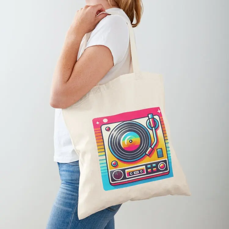 

Retro 80s Vinyl Record Player Design Tote Bag free delivery bags shopping bag tote bag men's