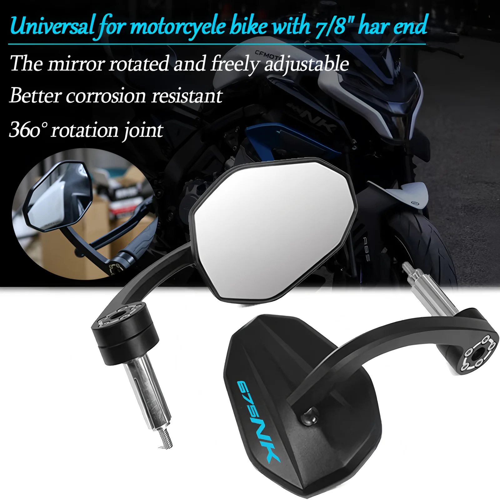 

For CFMOTO CF MOTO 675nk 675 NK 2024 2025 Motorcycle Bar End Mirror 7/8" 22mm Handlebar Rearview Mirror