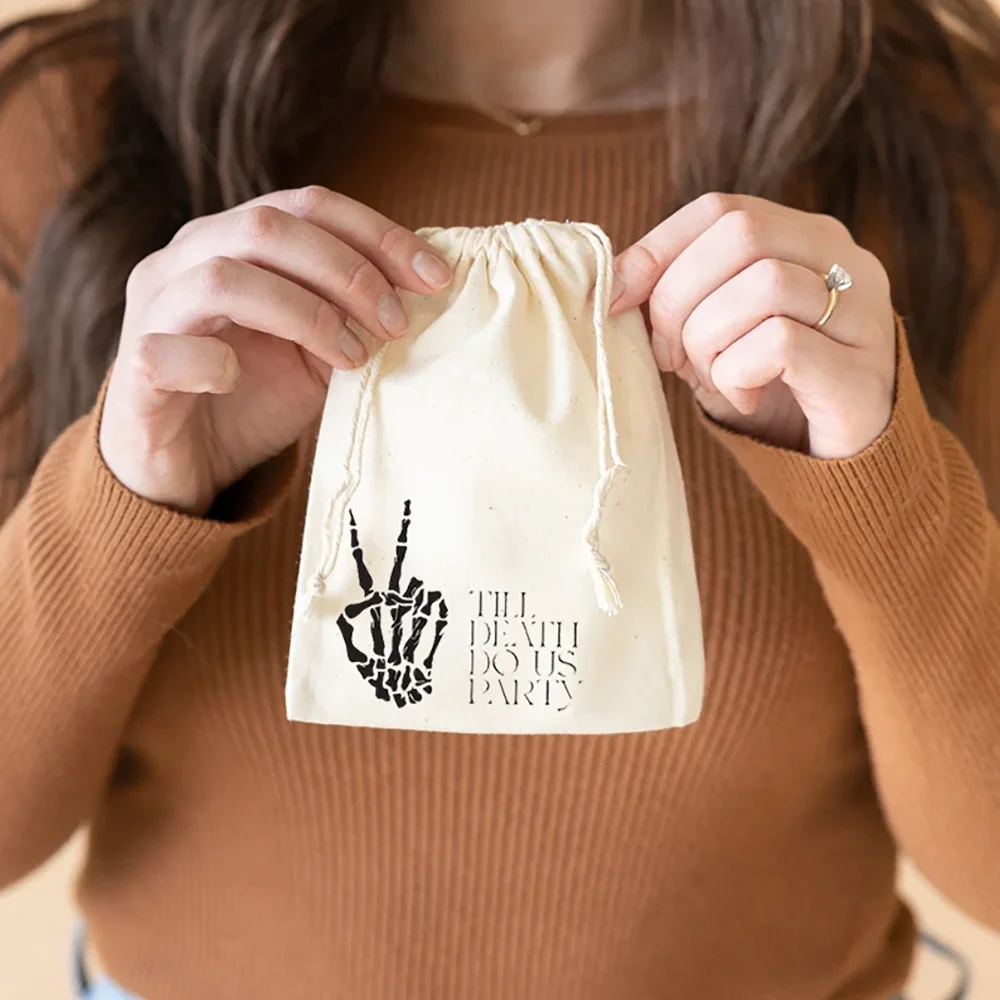 3 uds Til Death Do Us Party-bolsas con cordón para dulces de Halloween, Kit de resaca gótica para despedida de soltero, mano de calavera divertida
