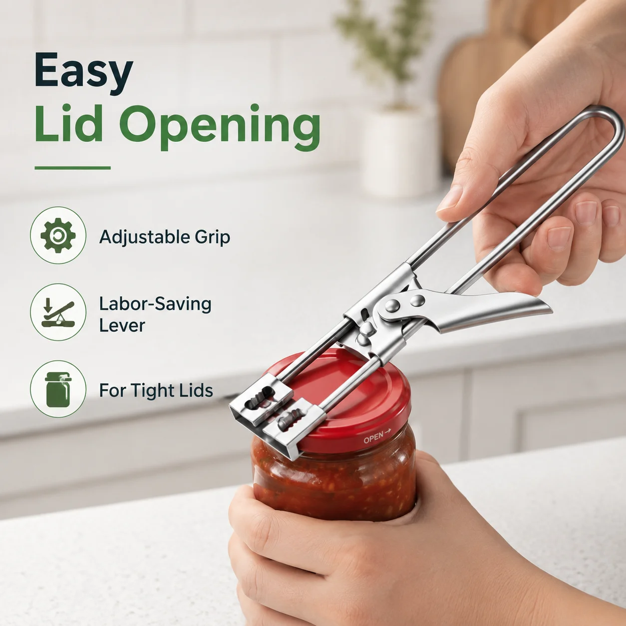 Adjustable Stainless Steel Jar Opener Multifunctional Bottle Lid Opener Kitchen Gadget for Tight Lids
