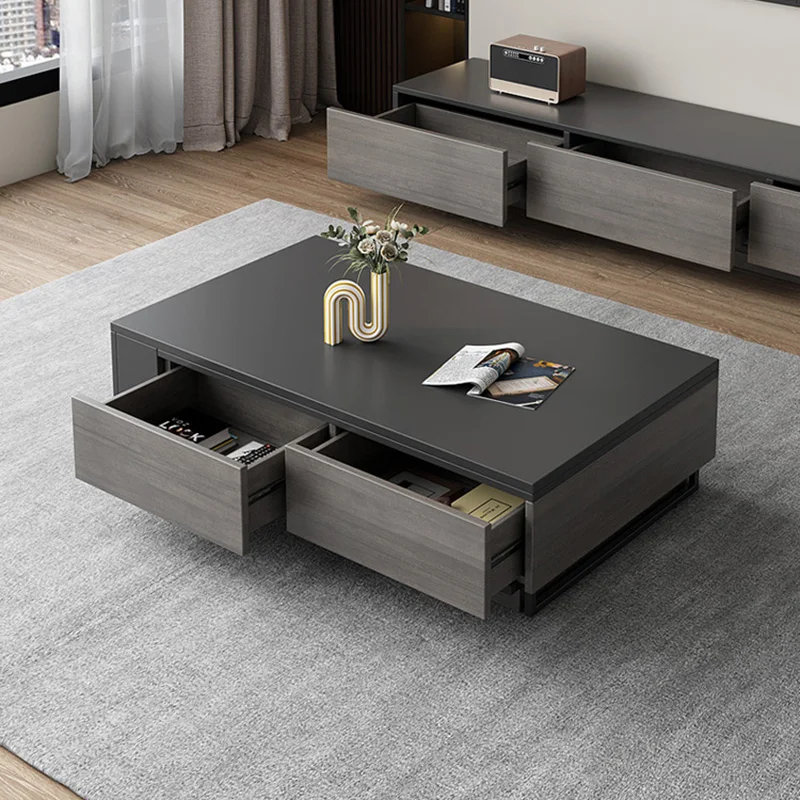 

Luxury Modern Coffee Table Bedroom Japanese Square Black Coffee Table Industrial Drawers Tavolino Da Salotto Furniture