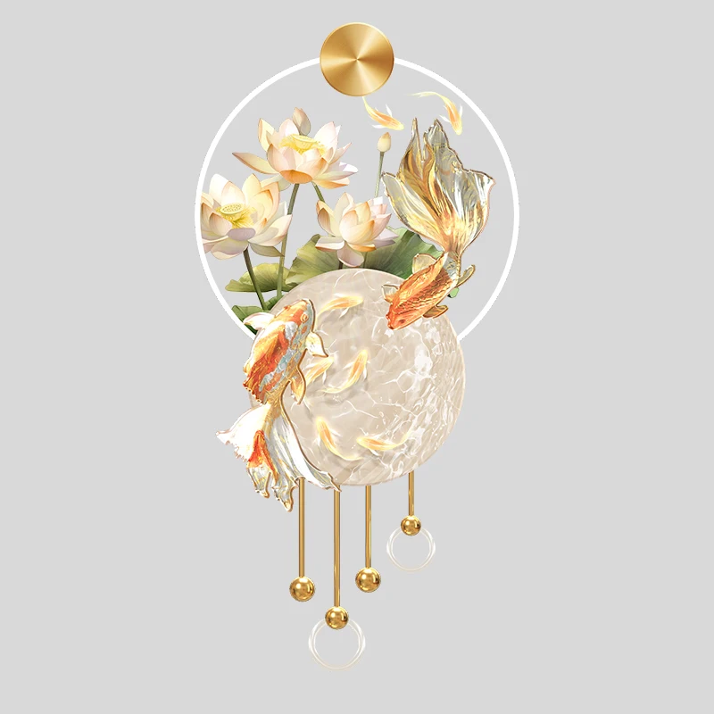 ตกแต่งบ้านปลา Koi Entrance ตกแต่งภาพวาด Lotus Corridor Corridor เก้าปลาภาพ Entrance Stereoscopic ภาพจิตรกรรมฝาผนังโคมไฟ